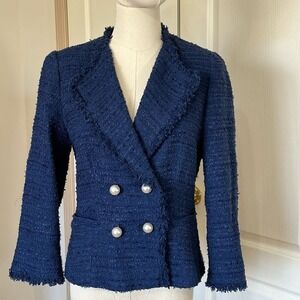 Luisa Spagnoli Sz 6 Tweed Blazer Pearl Buttons Double Breasted Quiet Luxury Chic